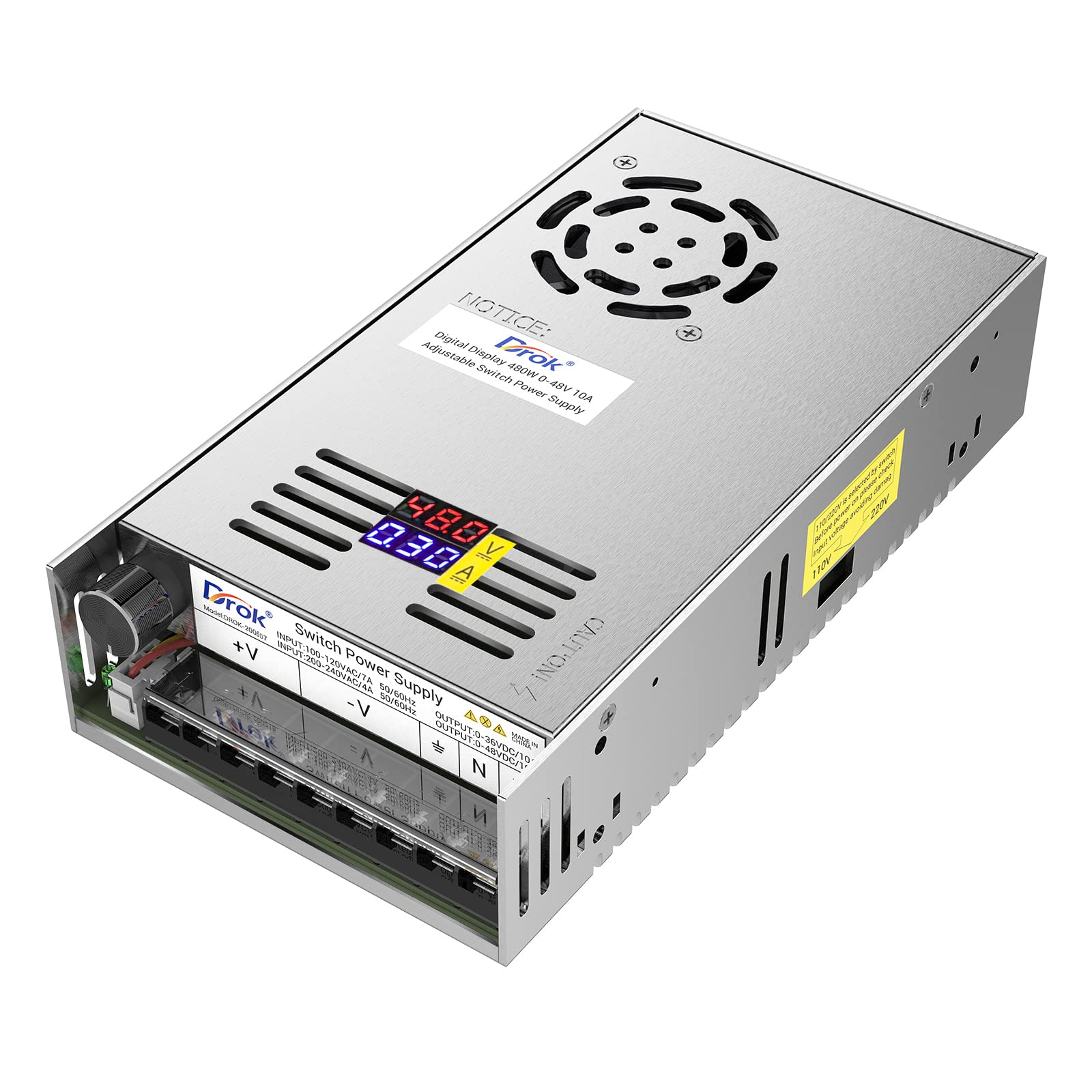 Amazon.co.jp: DROK スイッチング電源 AC 110/220V→DC 0-48V 10A 480W